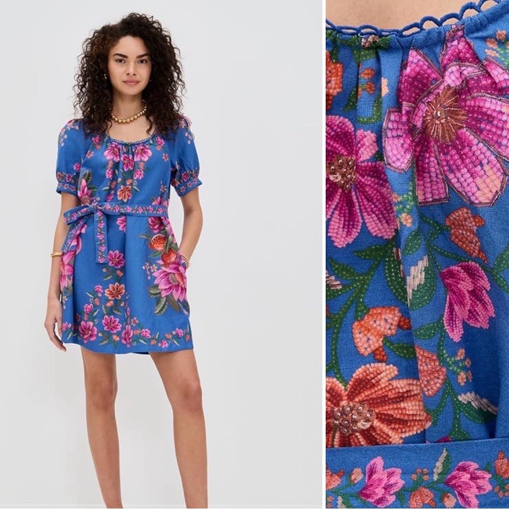 NEW FARM Rio Summer Fruit Scarf Blue/Pink Mini Dress - Picture 2 of 10